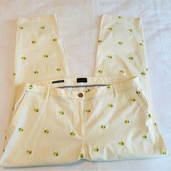 Talbots Pants Lemon Embroidered Relaxed Chino Ivory Cotton Plus Size 16W Petite - Picture 10 of 16